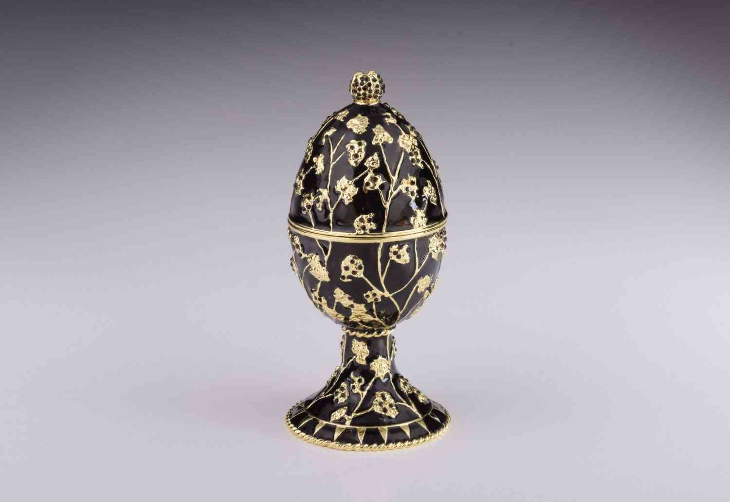 Black Faberge Egg With Silver Frog Surprise Inside