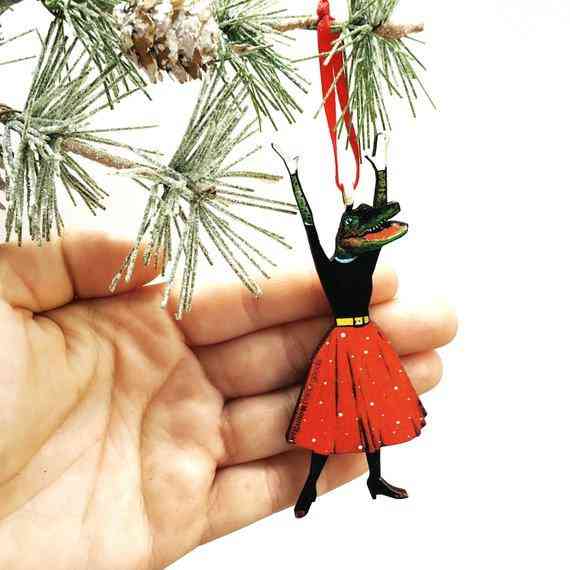 Excited Alligator Lady Christmas Ornament