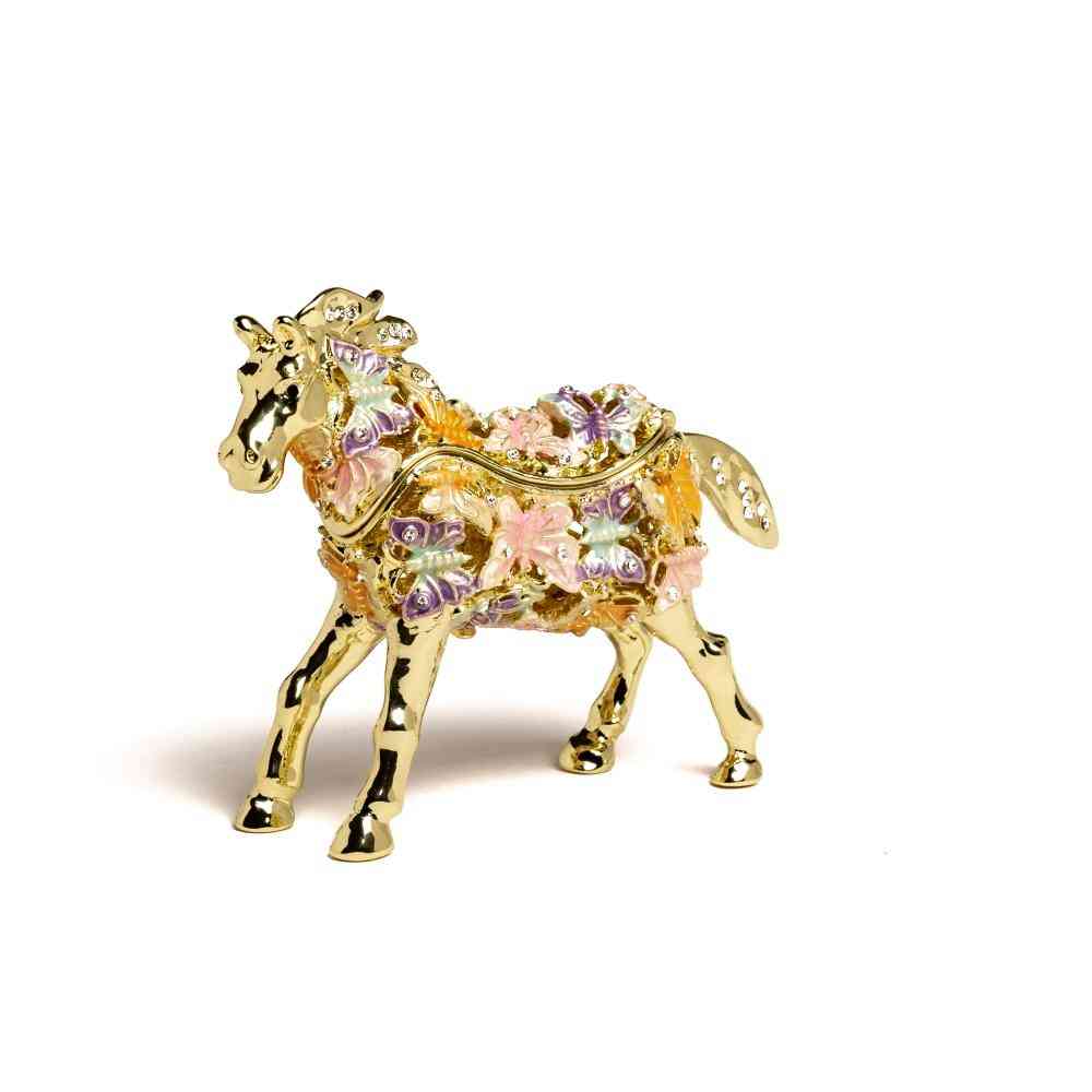 Golden Horse Decorated With Butterflies-trinket Box