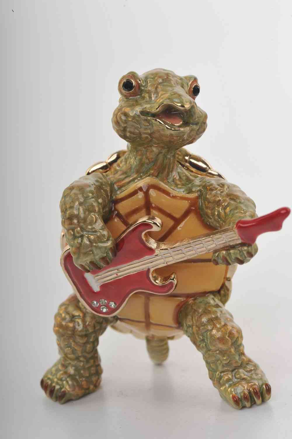 Turtle Playing The Guitar Enamel Painted Trinket Box