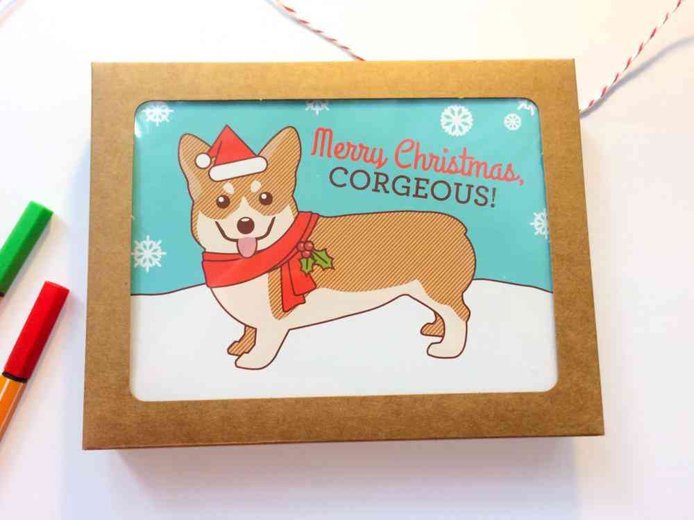 Set Of 6 Corgi Holiday Merry Christmas Cards