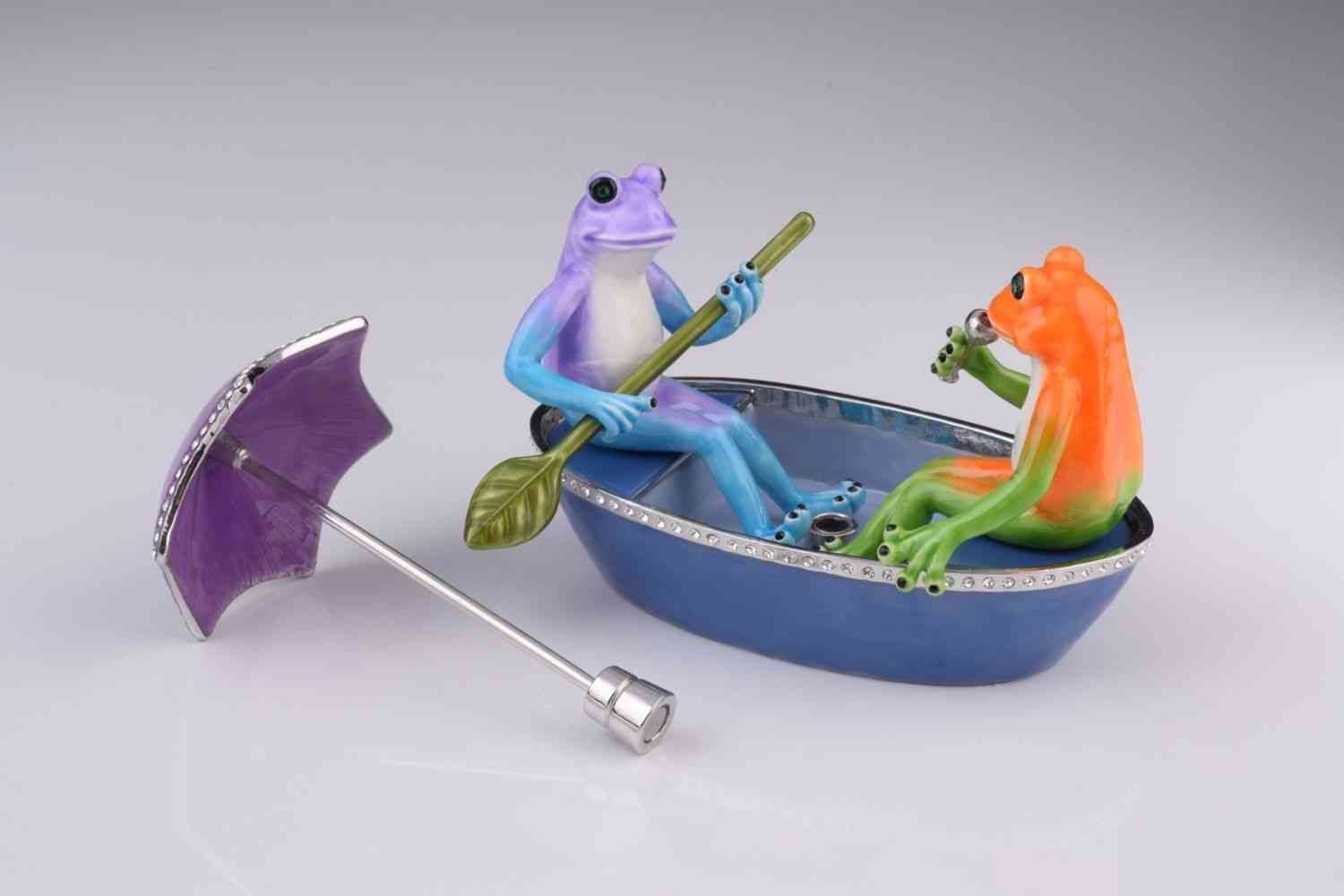 Two Frogs In A Boat Trinket Box
