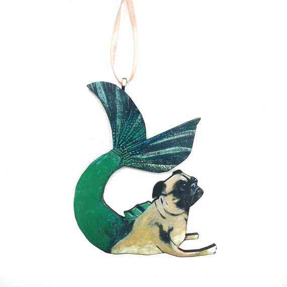 Mermaid Pug Holiday Ornament