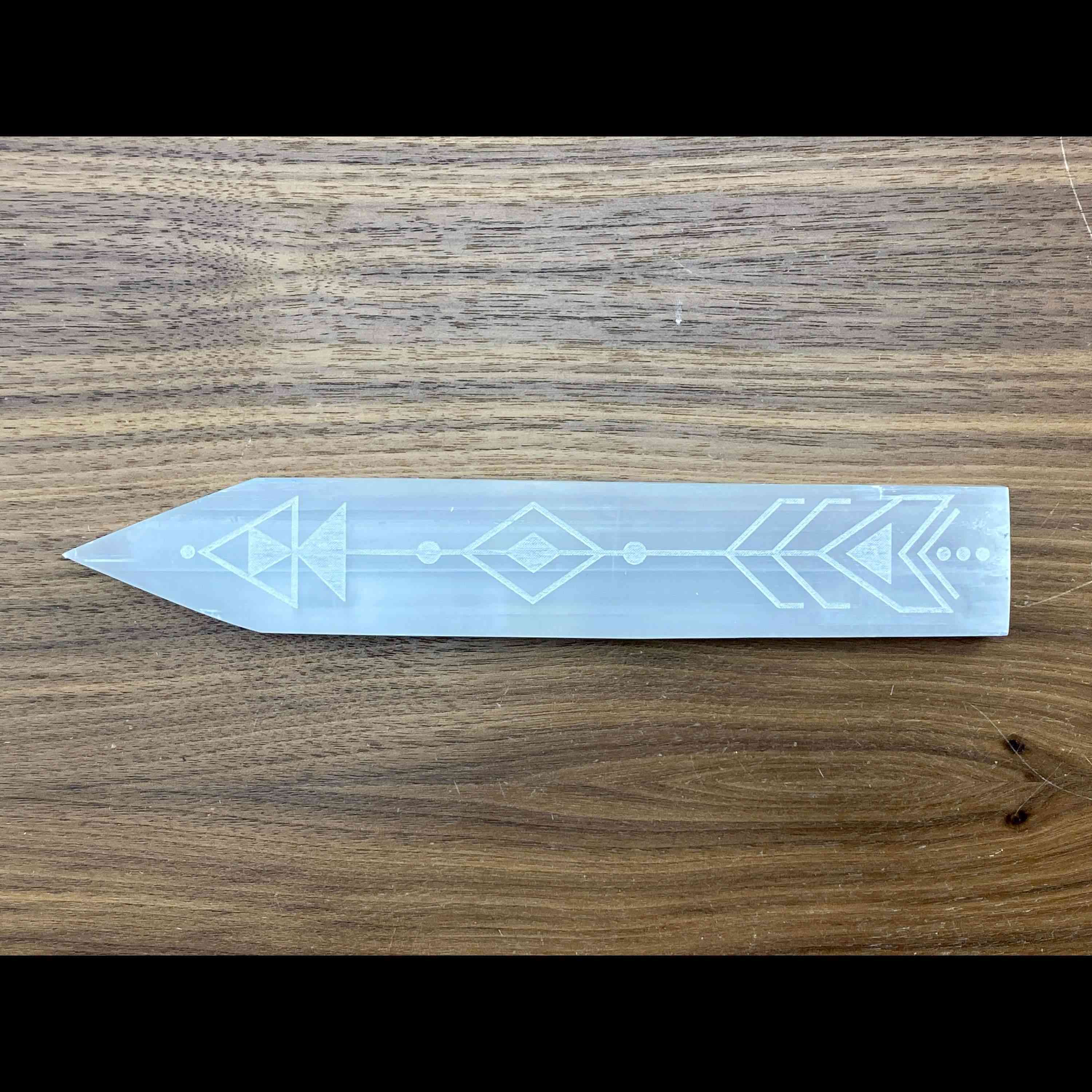 Terminated Selenite Plate Engraved With An Arrow