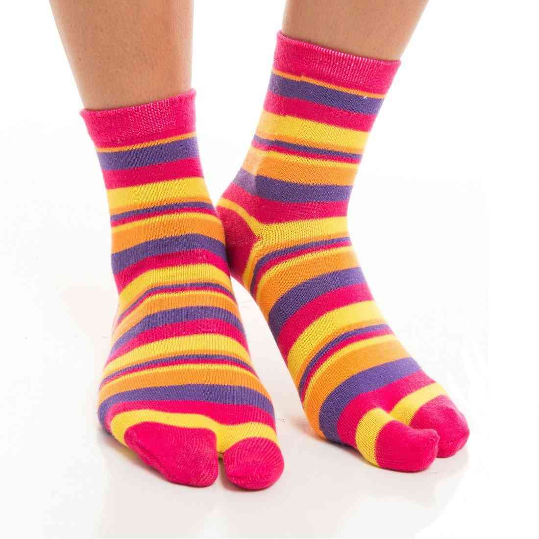 Flip flop sokker - lyserød, gul stribet