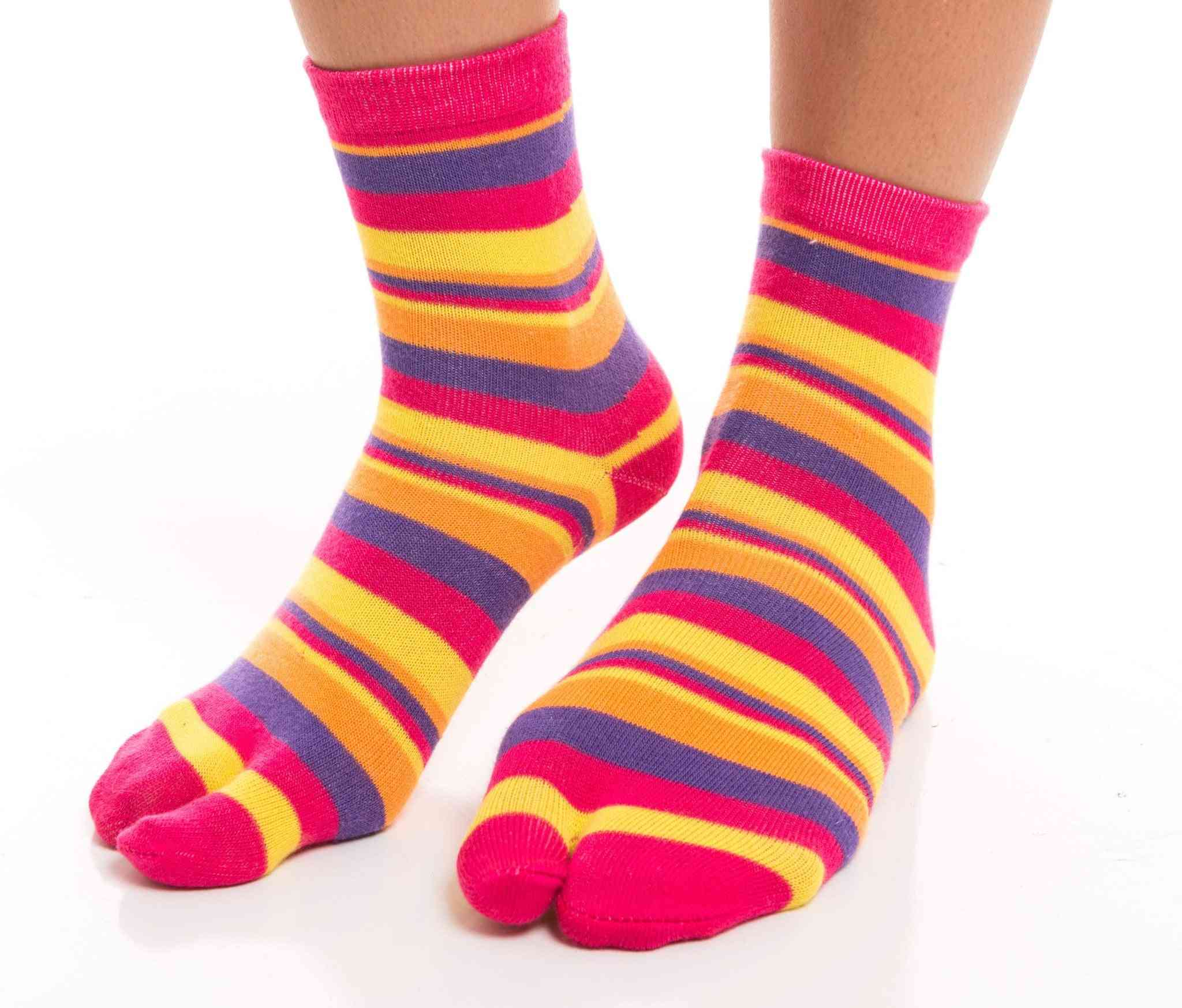 Flip flop sokker - rosa, gul stripete