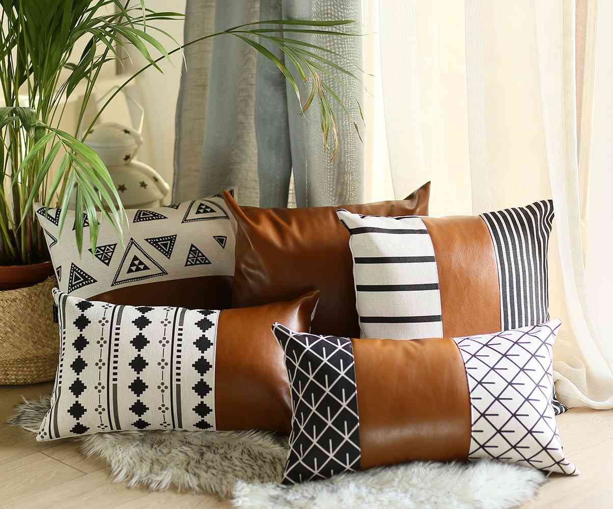 Decorative Vegan Faux Leather Square Throw Pillow Cover
