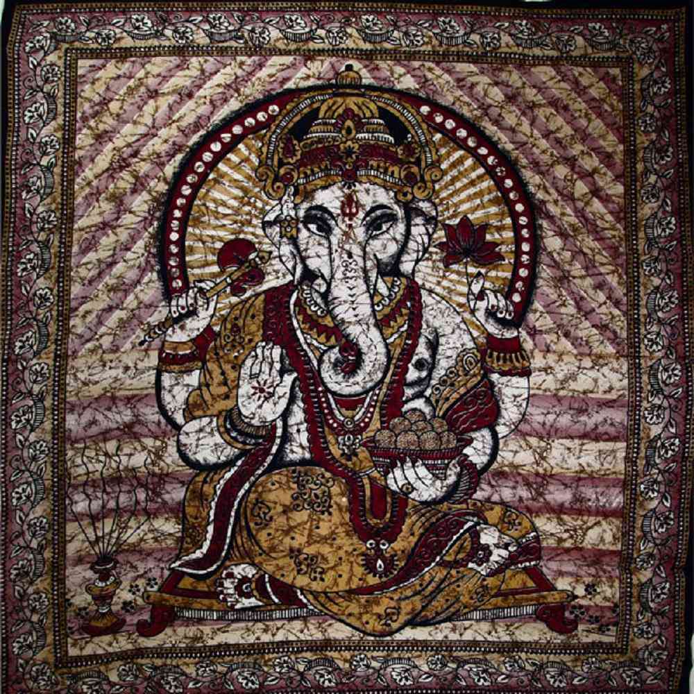 Ganesha sosteniendo flor de loto en estilo batik tapiz de teñido anudado