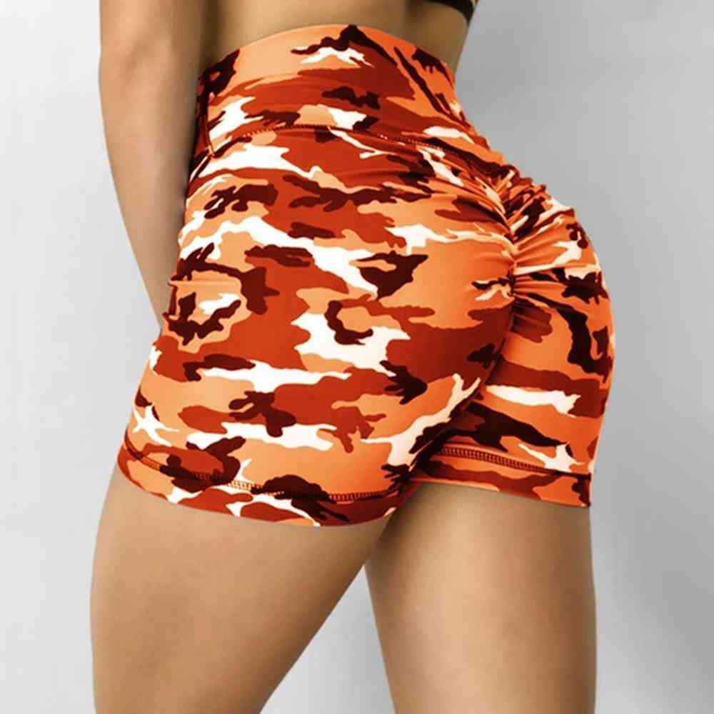 Women High Waist Sport Shorts Camouflage Print Butt Workout Running