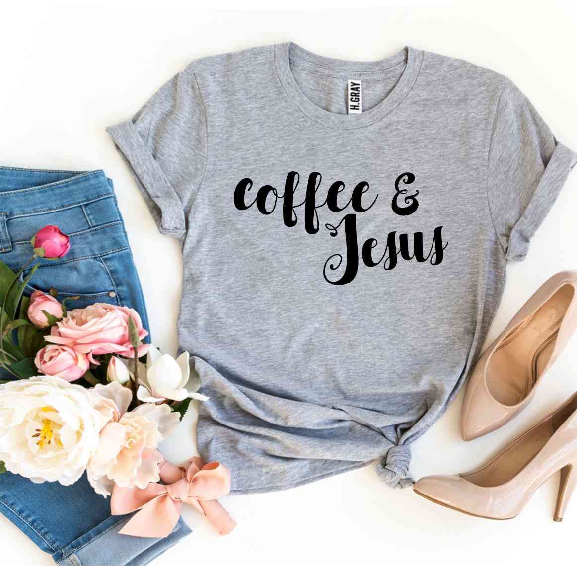 Coffee And Jesus Letter Printed T-shirt