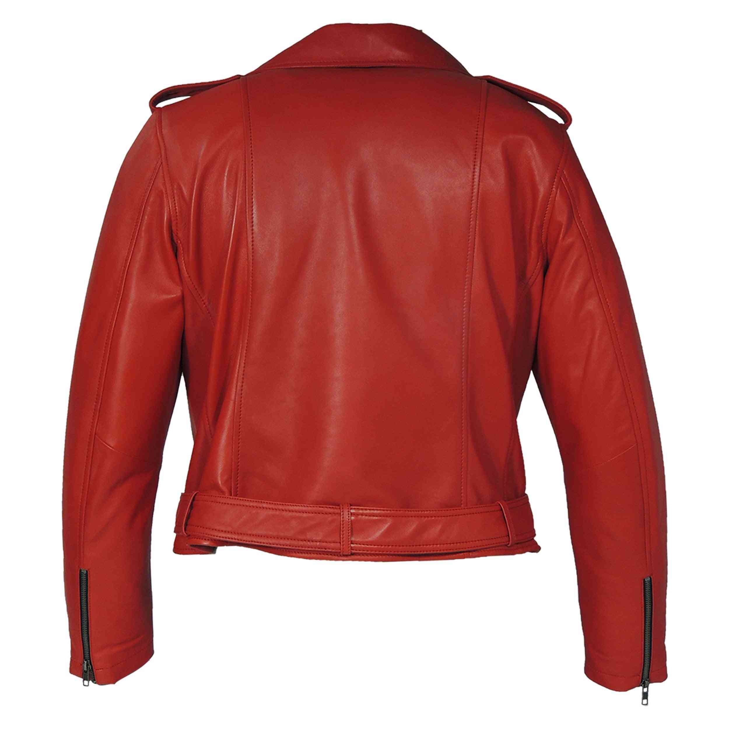 Women's Moto Red Sheep Leather Jacket