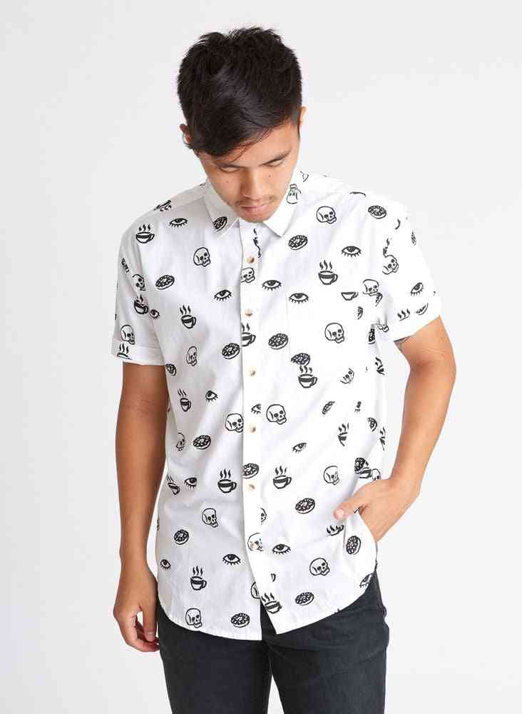 Eye, Skull, Donut And Cup Of Coffee Button-up Shirt