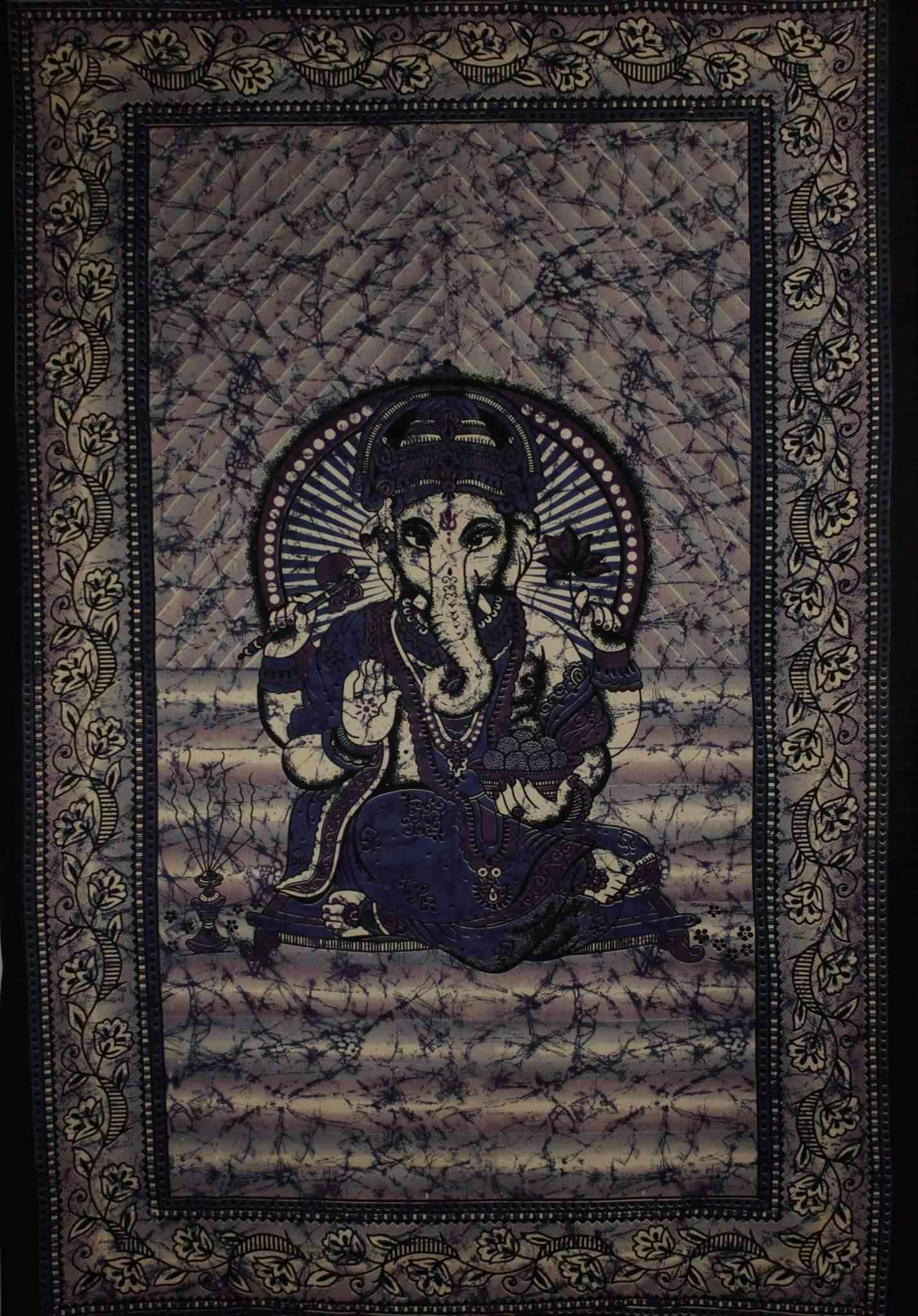 Ganesha Holding Lotus Flower In Batik Style Tapestry