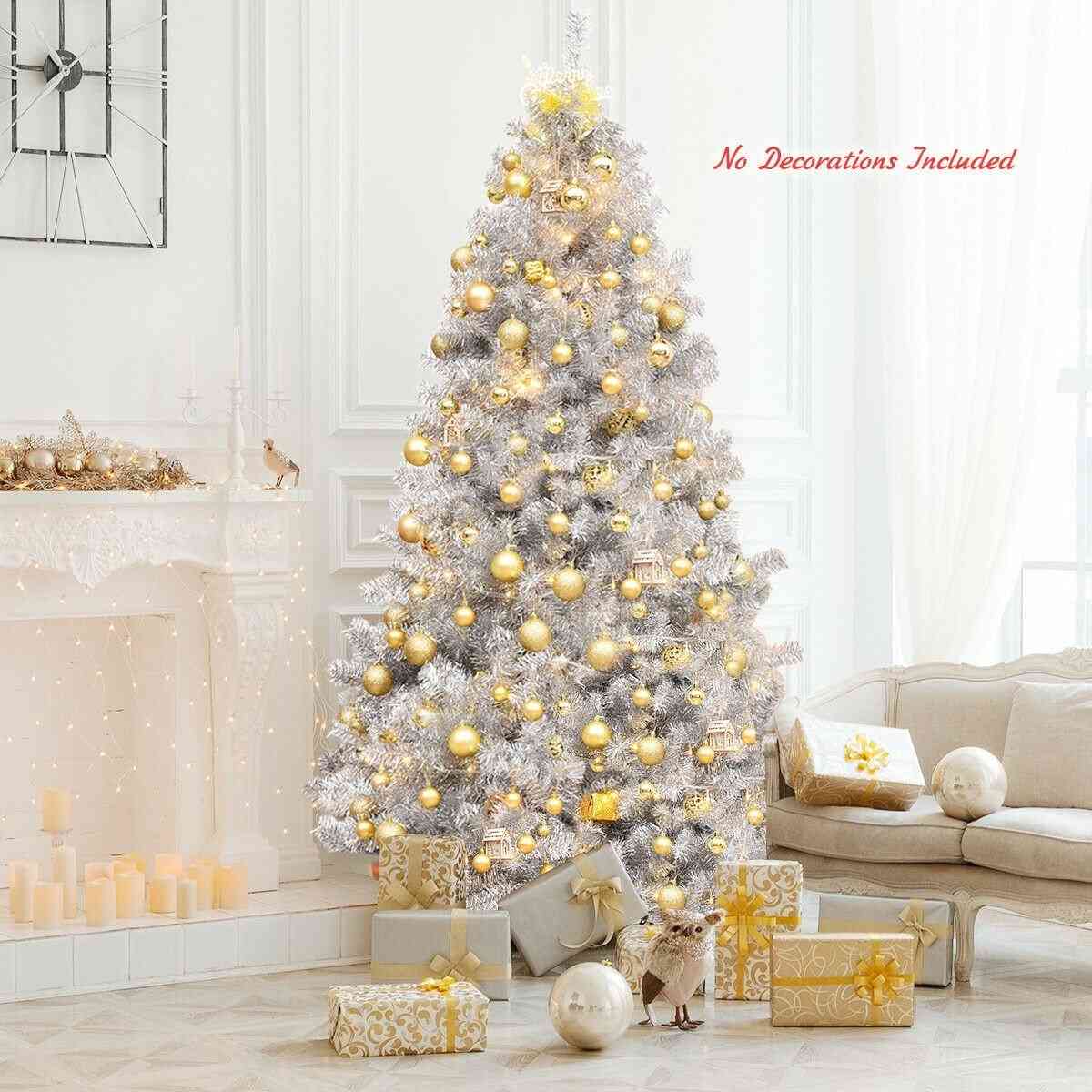 7.5ft Hinged Unlit Artificial Shiny Tinsel Christmas Tree