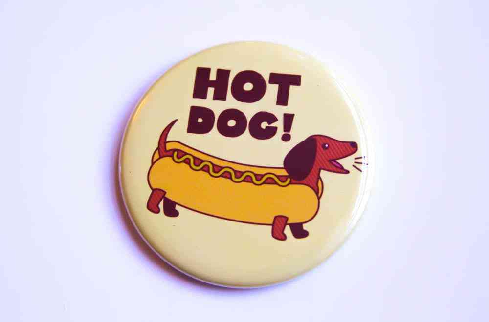Hot dog-mäyräkoiran magneetti, tappi tai taskupeili