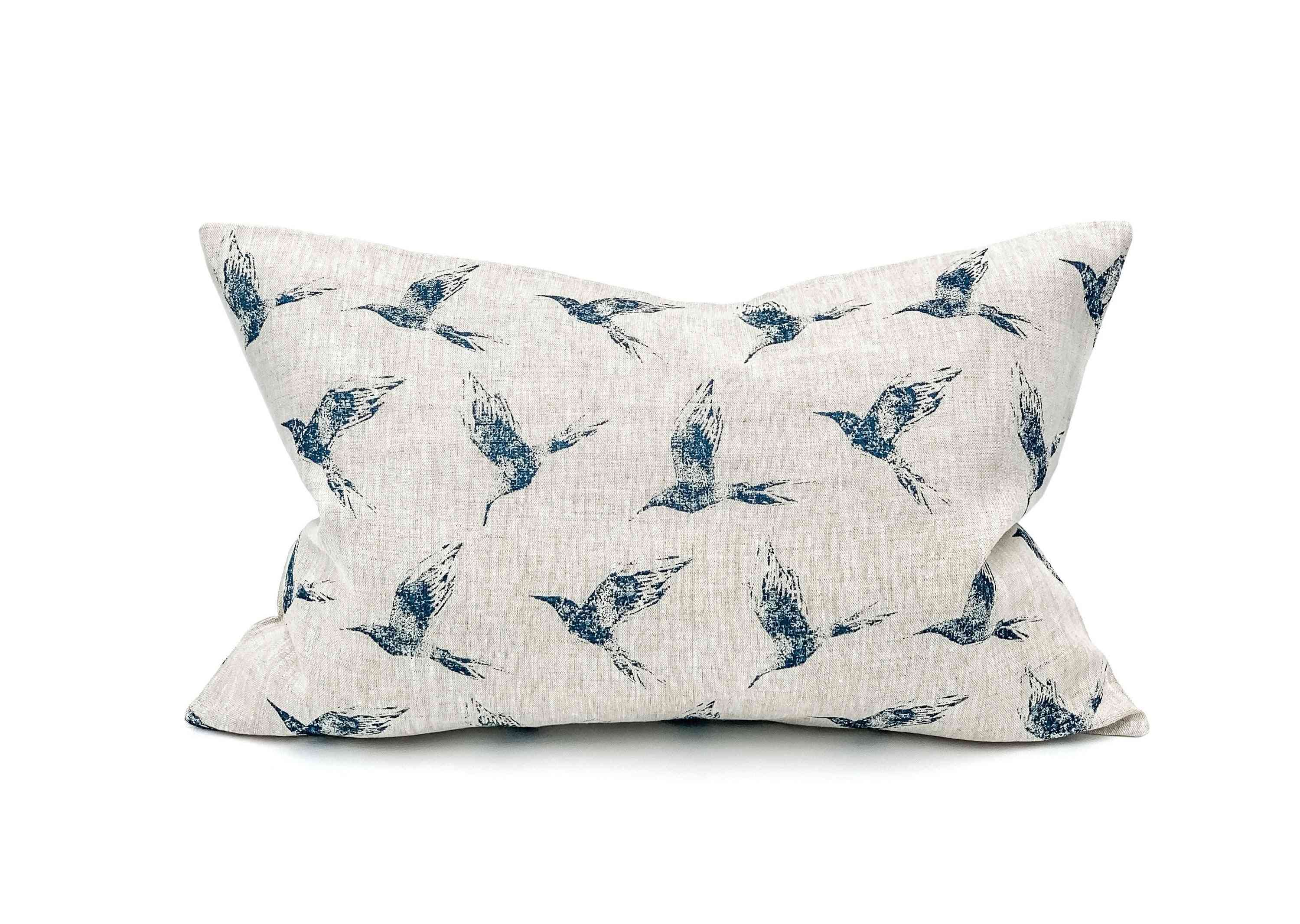 Inky Swallow Birds Lumbar Pillow Cover