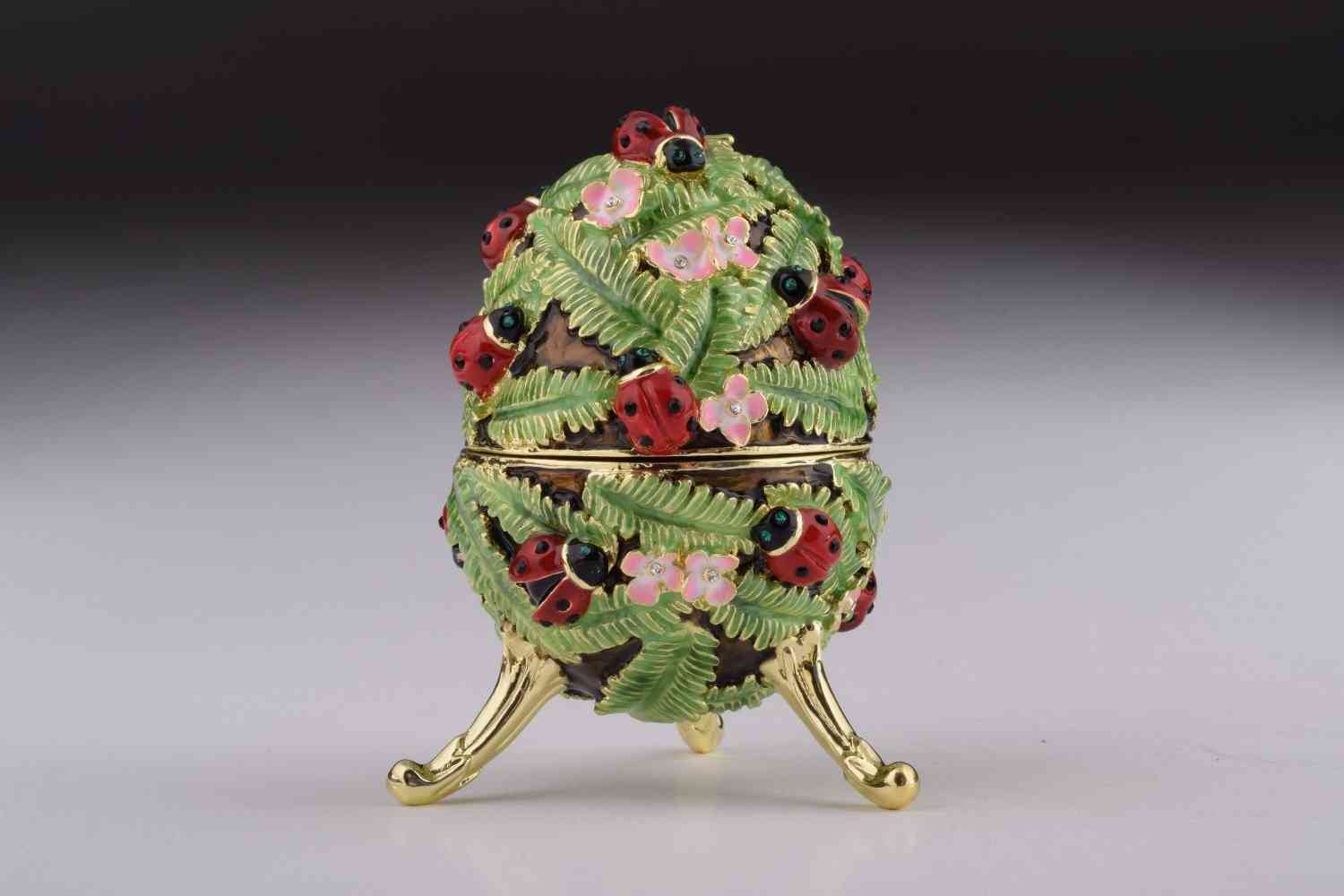 Green Faberge Egg With Ladybird Beetles-music Playing Trinket Box