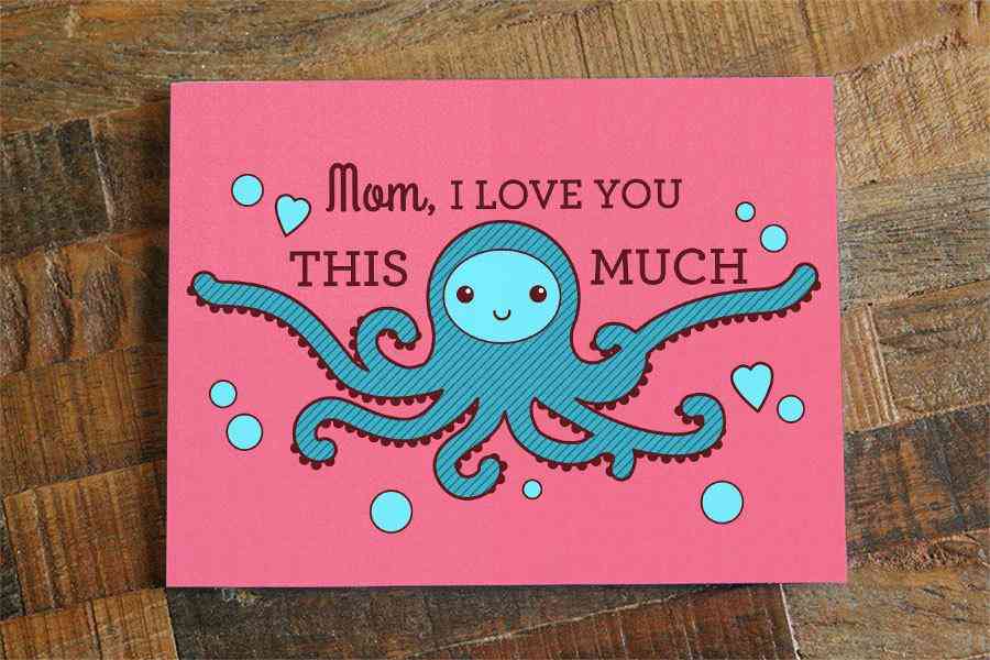„veľmi ťa ľúbim!“ - karta ku dňu matiek chobotnice