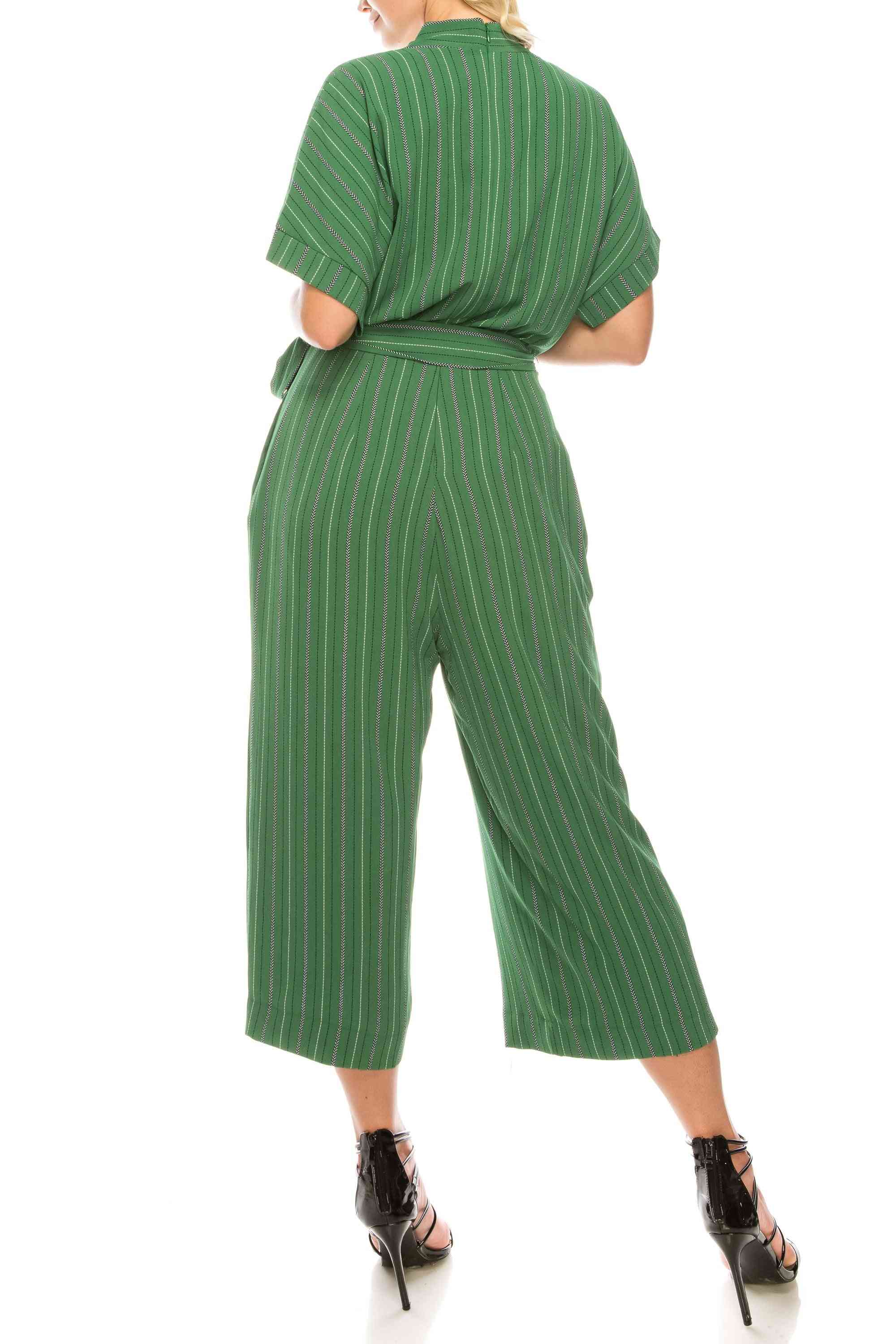 Maggy London Green Soft White Pinstriped Dolman Jumpsuit