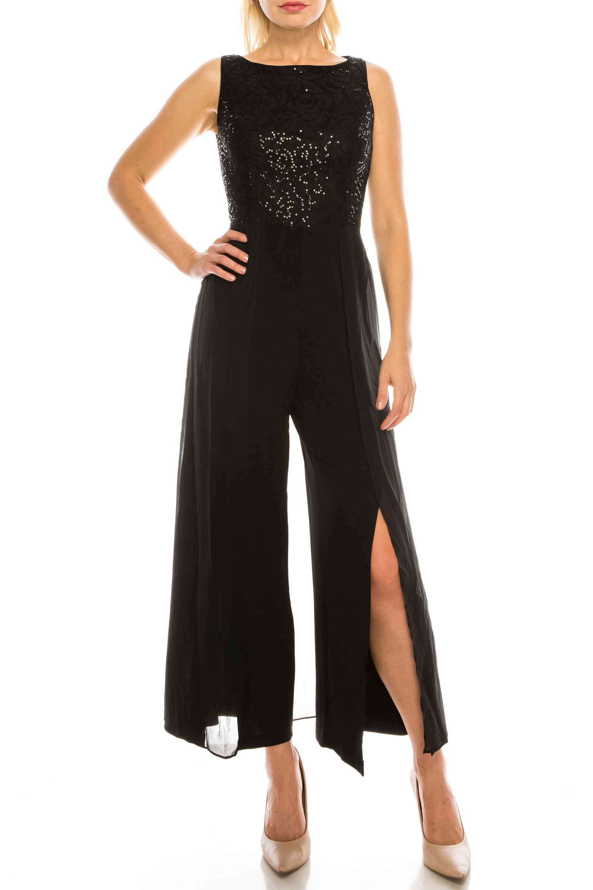 Layered Jumpsuit With Sequined Lace Bodice