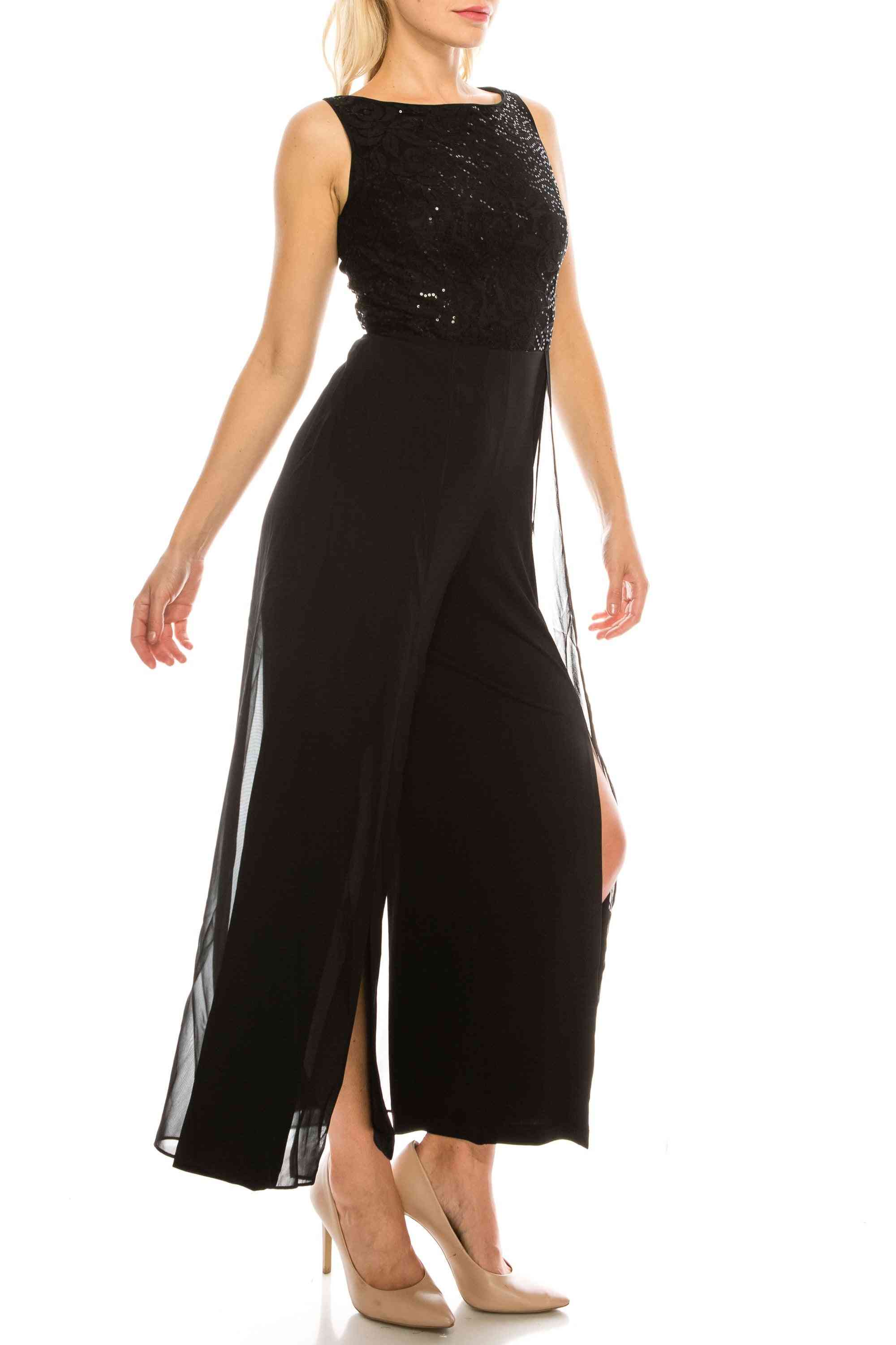 Layered Jumpsuit With Sequined Lace Bodice