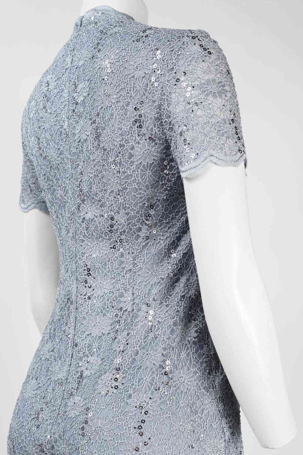 Half Sleeve Queen Anne Neckline Sequined Lace Sheath Dress