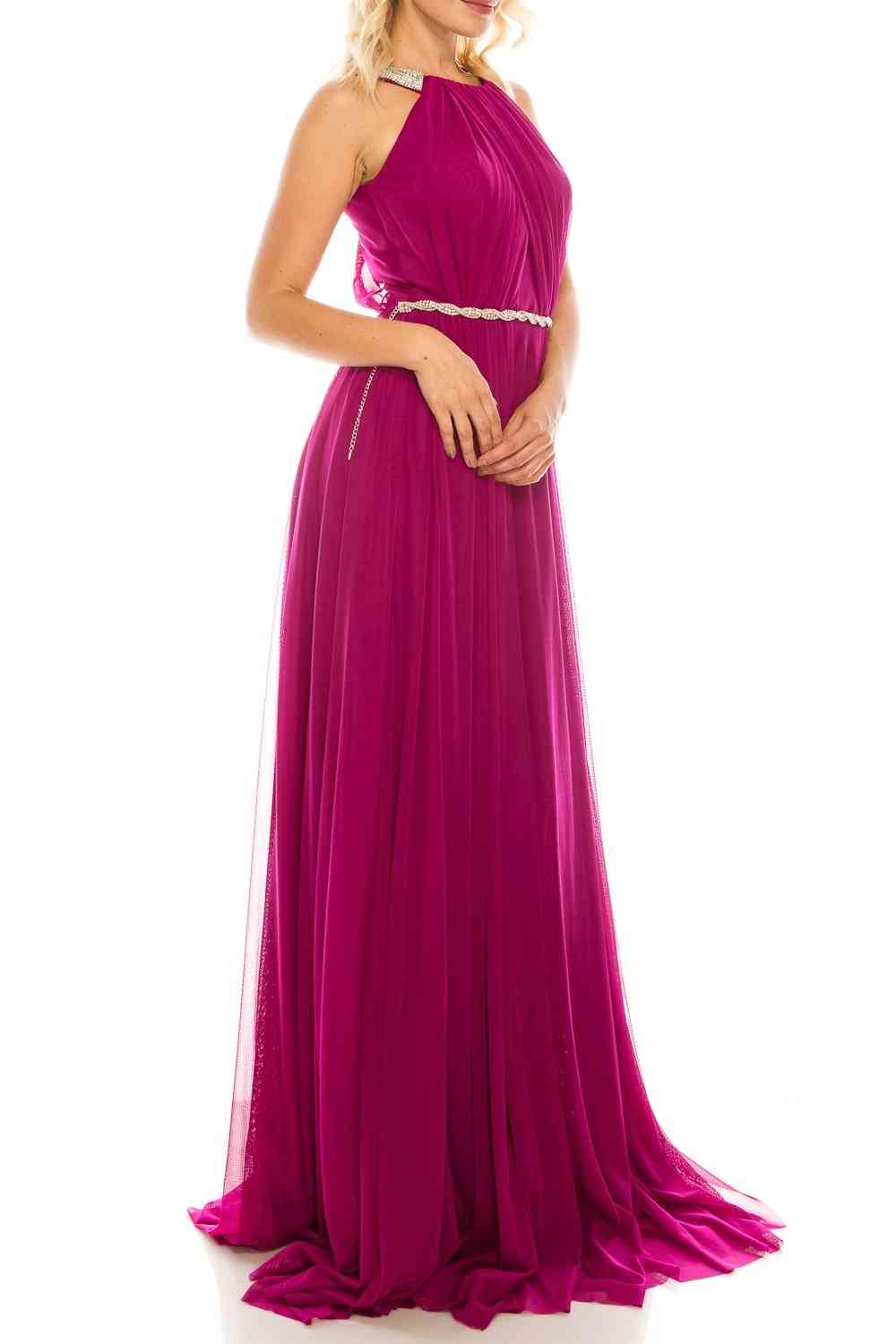 A-line Silhouette Sleeveless, Halter Evening Gown