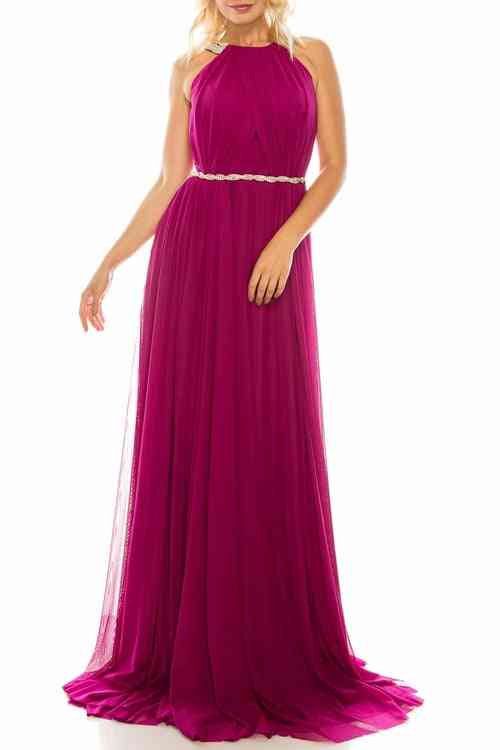 A-line Silhouette Sleeveless, Halter Evening Gown
