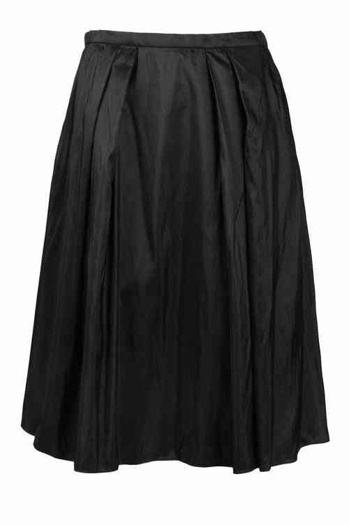 Mid Waist, Pleated Zipper Back-solid Tafetta Skirt