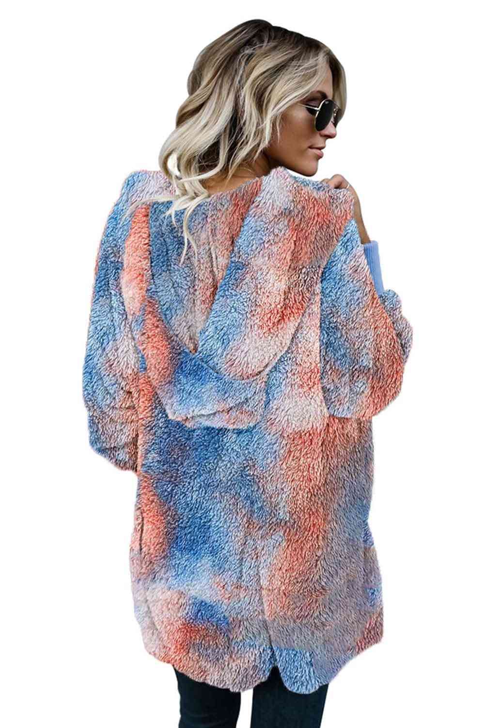 Womens Tie Dye Soft Fleece Hooded Coat