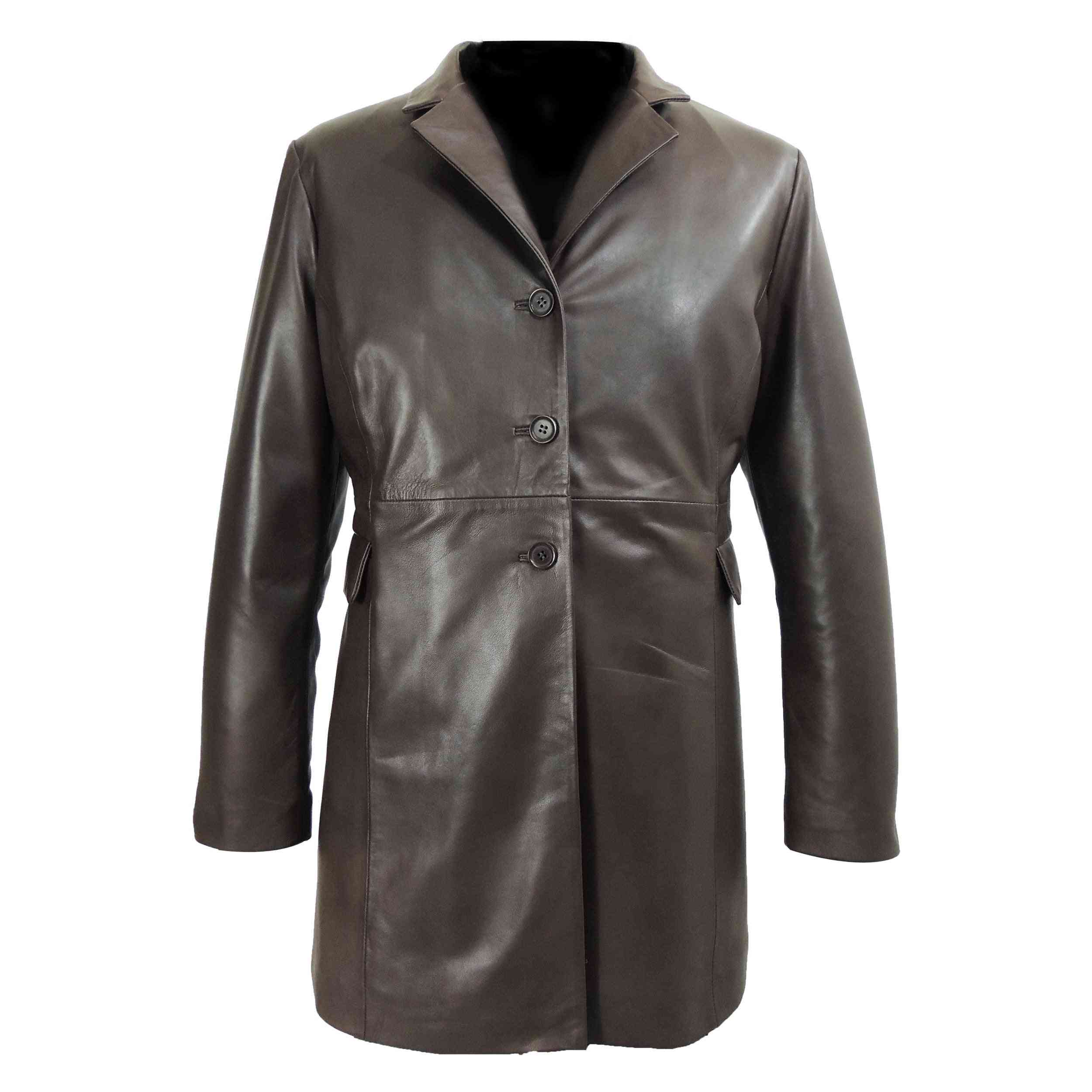 Womens 3/4 Long Leather Coat