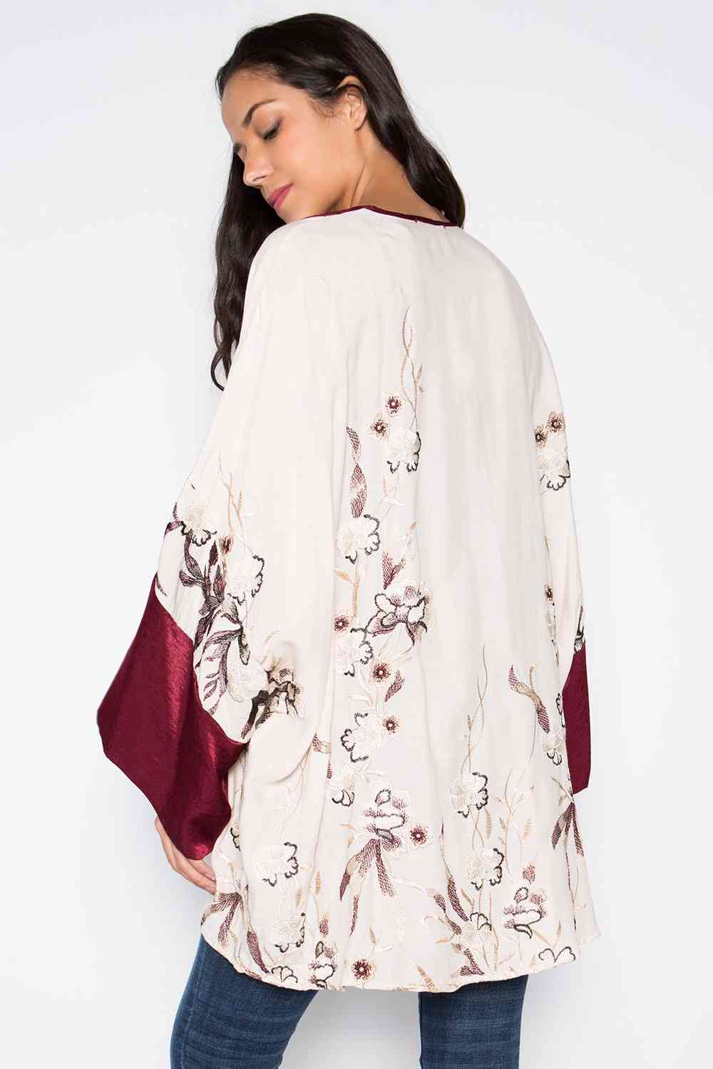Embroidered Kimono With Silk Sleeves