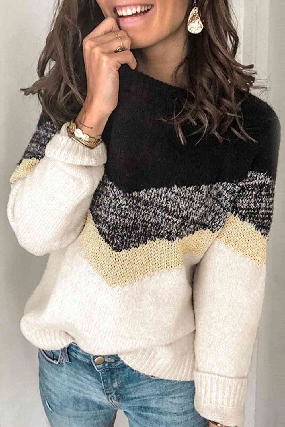 V-stripe Pattern, Color Block Sweater