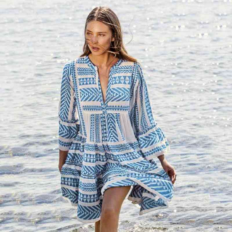 Geometric Print, Beach Cover Up Dress
