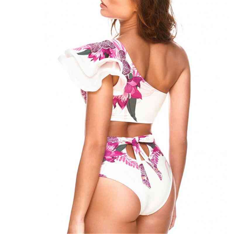 Mujer de cintura alta, bikini de traje de baño con estampado floral