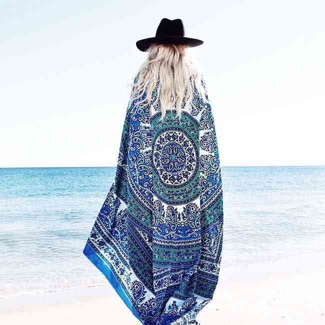 Peacock Mandala Beach Throw Tapestry