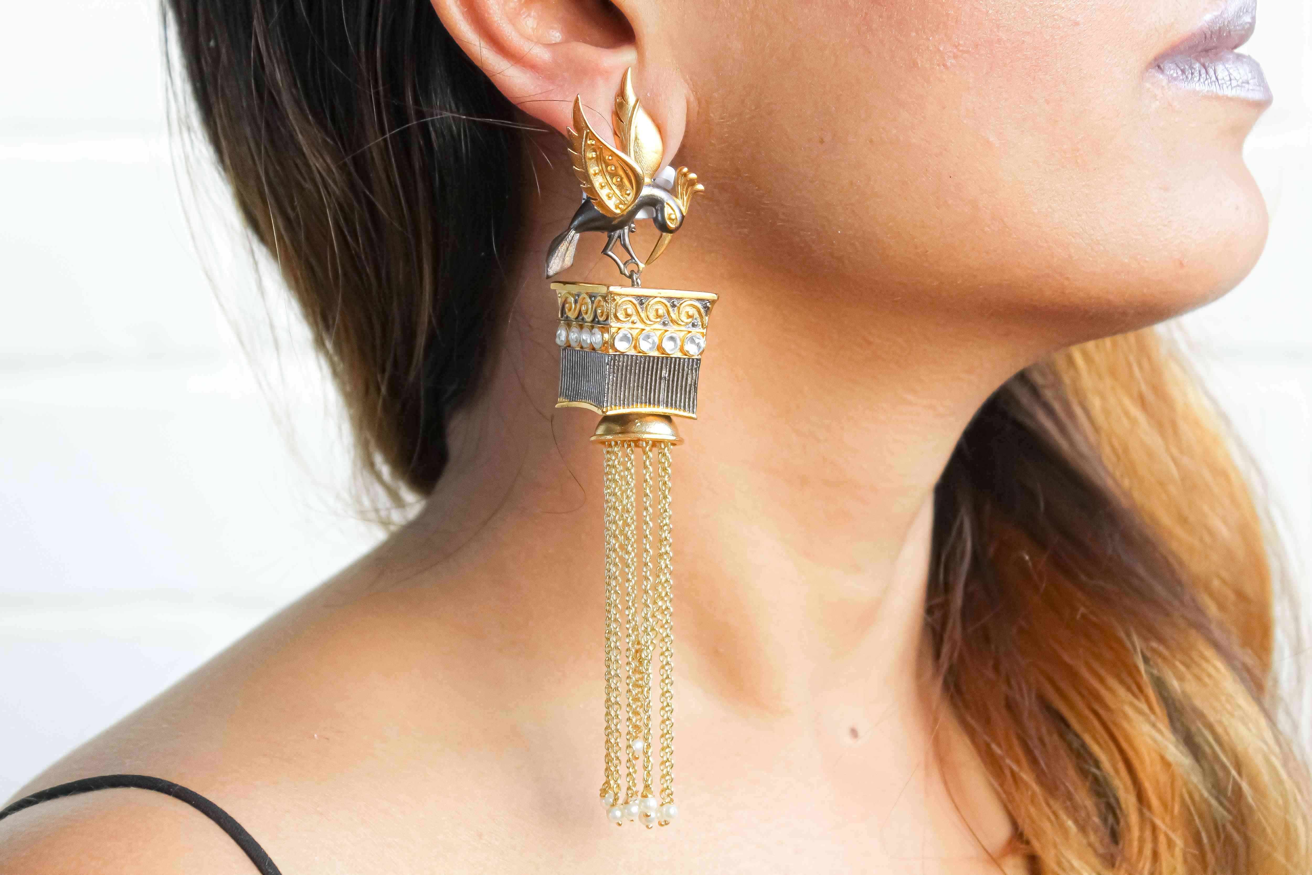 Gold And Ruthenium-plated Long Earrings