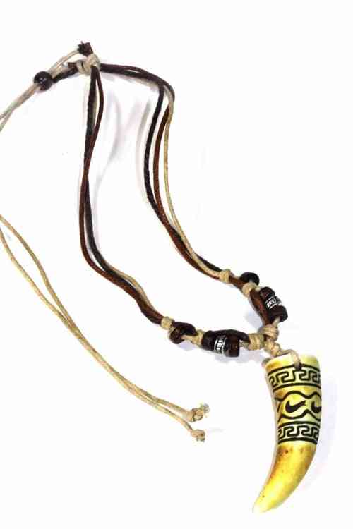 Tribal Carved Tusk Boho Style Necklace