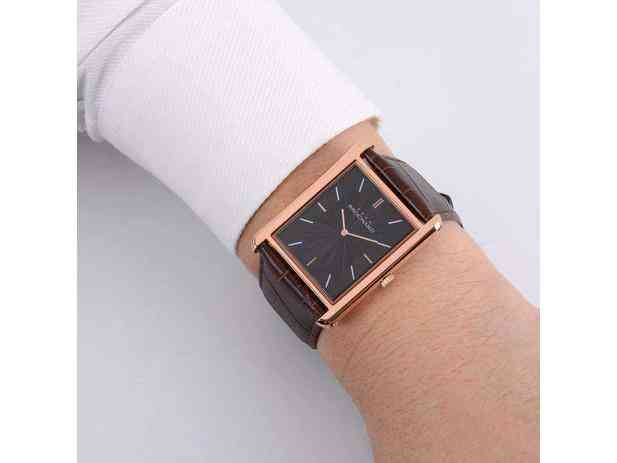 Lederbandschnalle, roségoldenes Zifferblatt - Armbanduhr