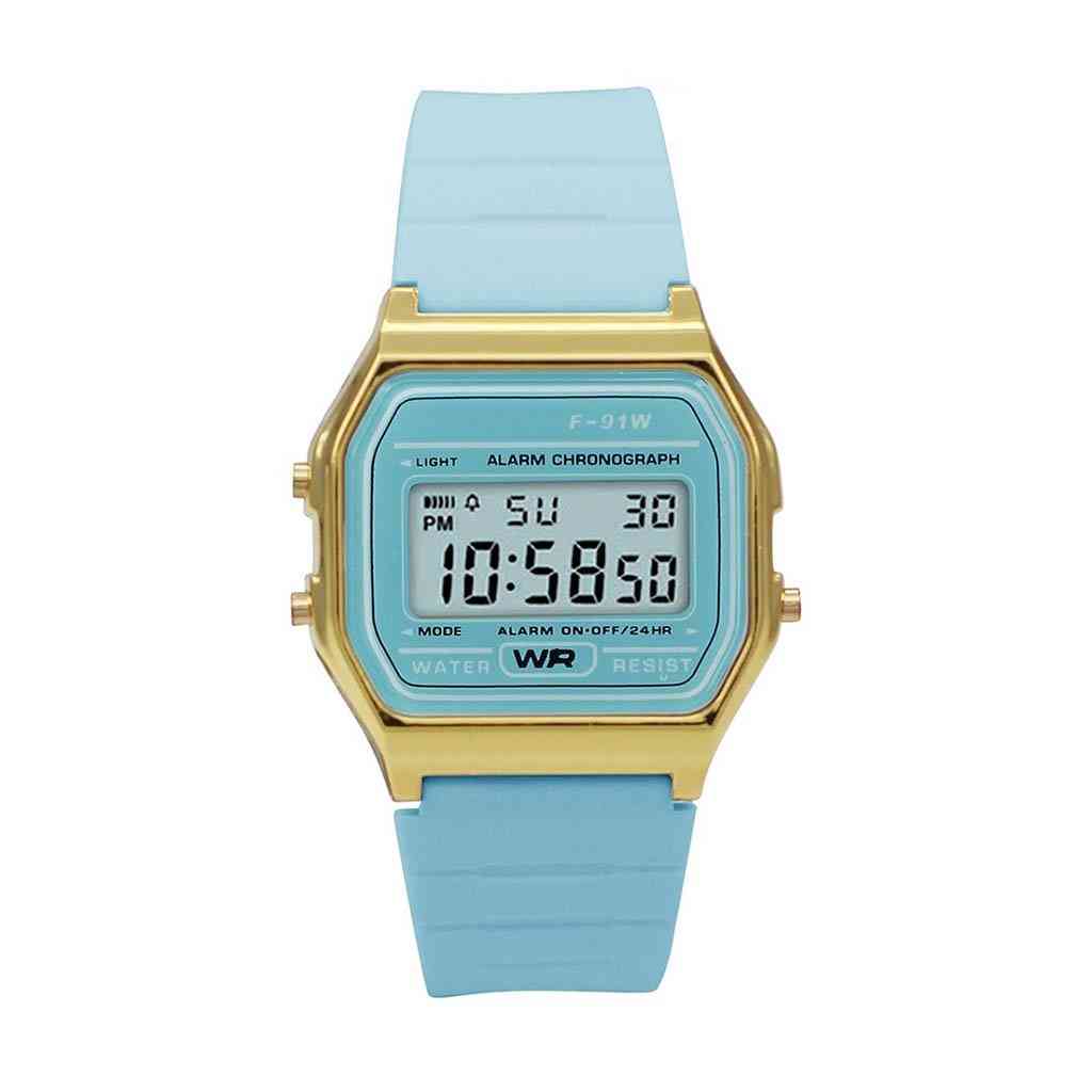 Correa deportiva de silicona azul claro, reloj de pulsera digital