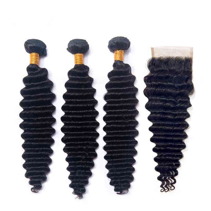 Deep Wave 10a Grade  Hair Extension With Closures