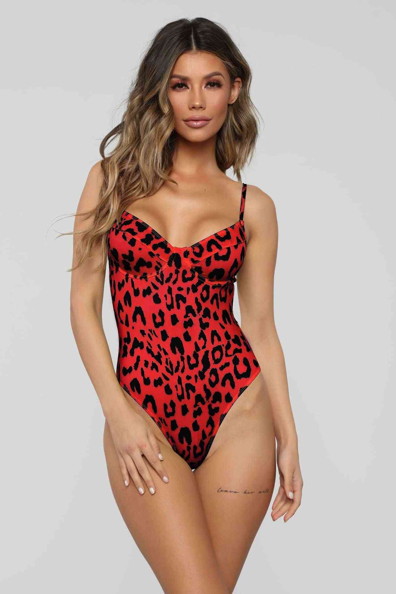 Costum de baie push up imprimat cu leopard