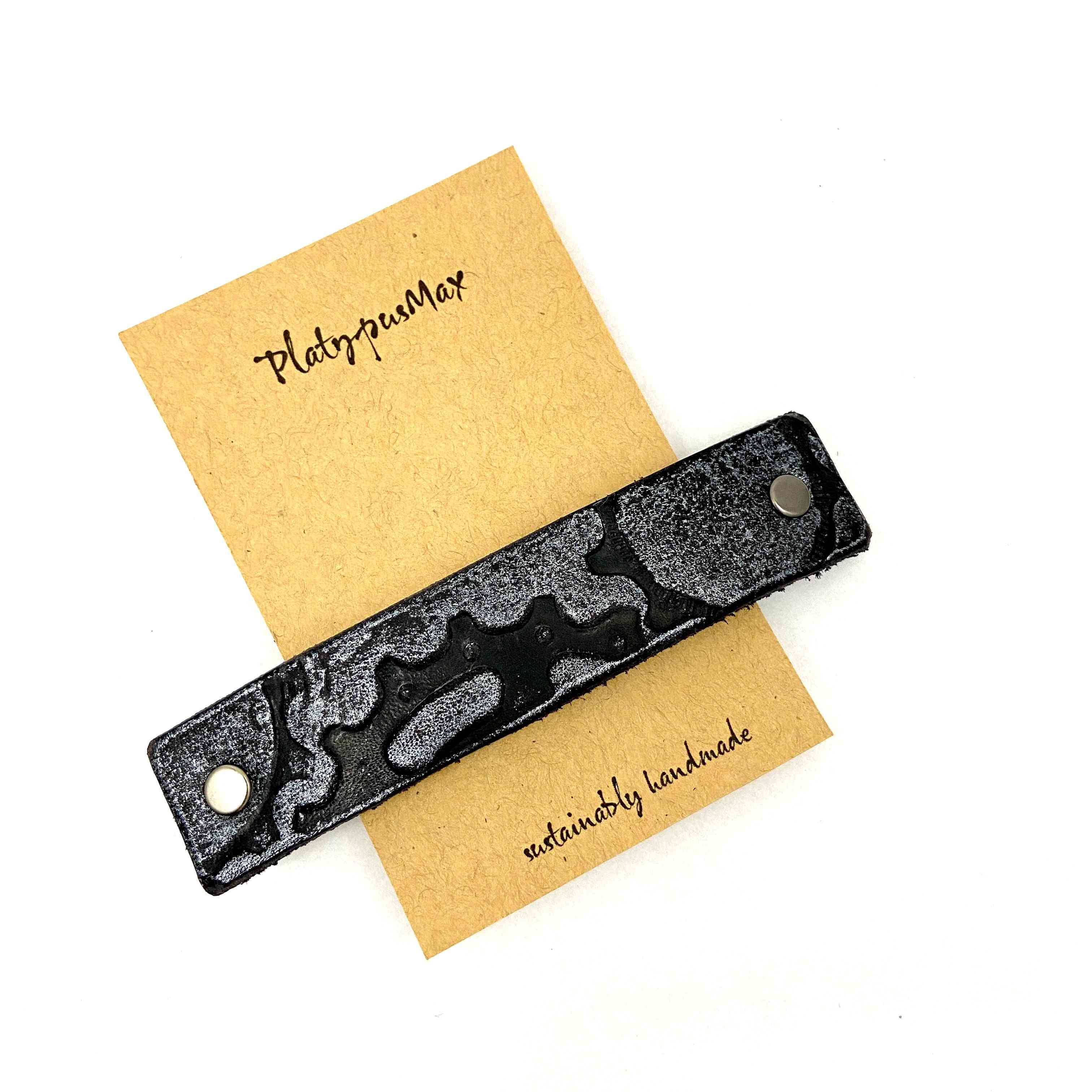 Bicycle Gears Stamped Leather Hair Barrette