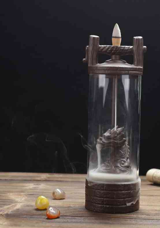 Dragon Incense Burner, Ceramic Waterfall Led Light Cones Holder