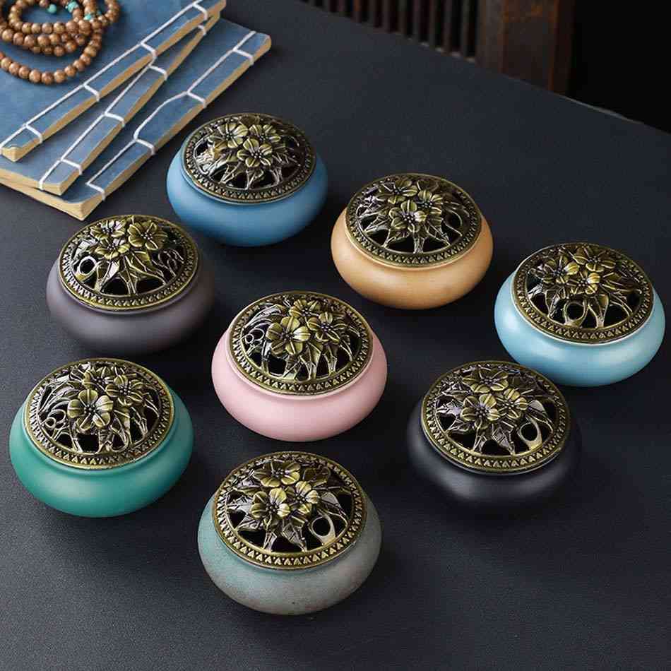 Glaze Disc Censer, Ceramic Incense Burner For Home Decoration