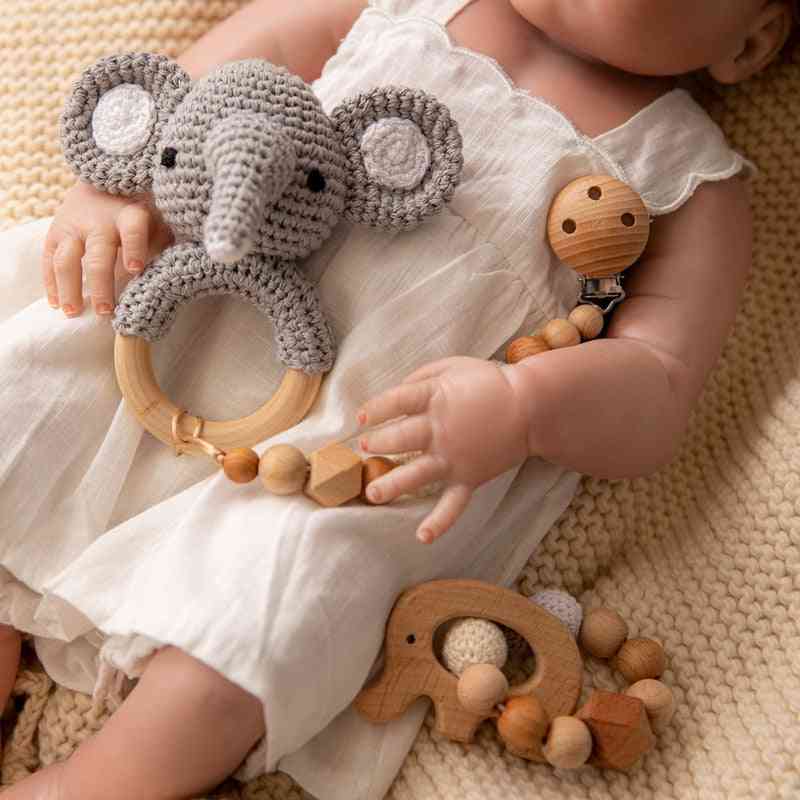 Baby Rattle Animal Crochet Wooden Ring