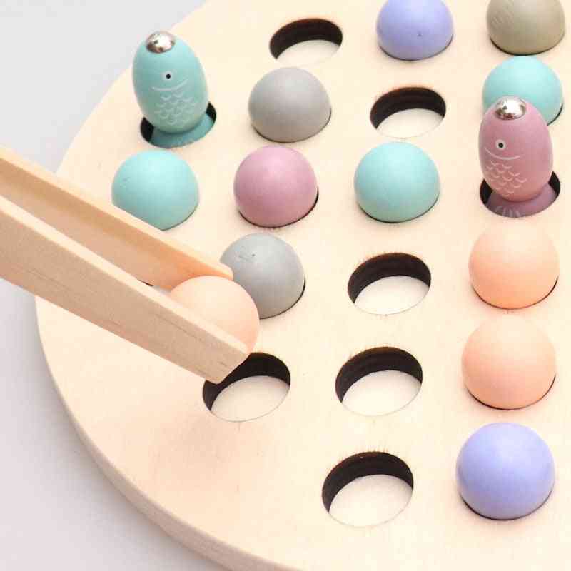 Wooden Clip Beads, Magnetic Fishing Game Teaching Aids Toy For
