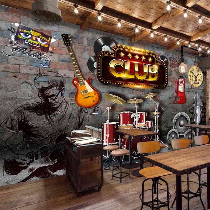 Mural Wallpaper 3d Vintage Brick Wall Music Theme Ktv Bar Background Wall Papers