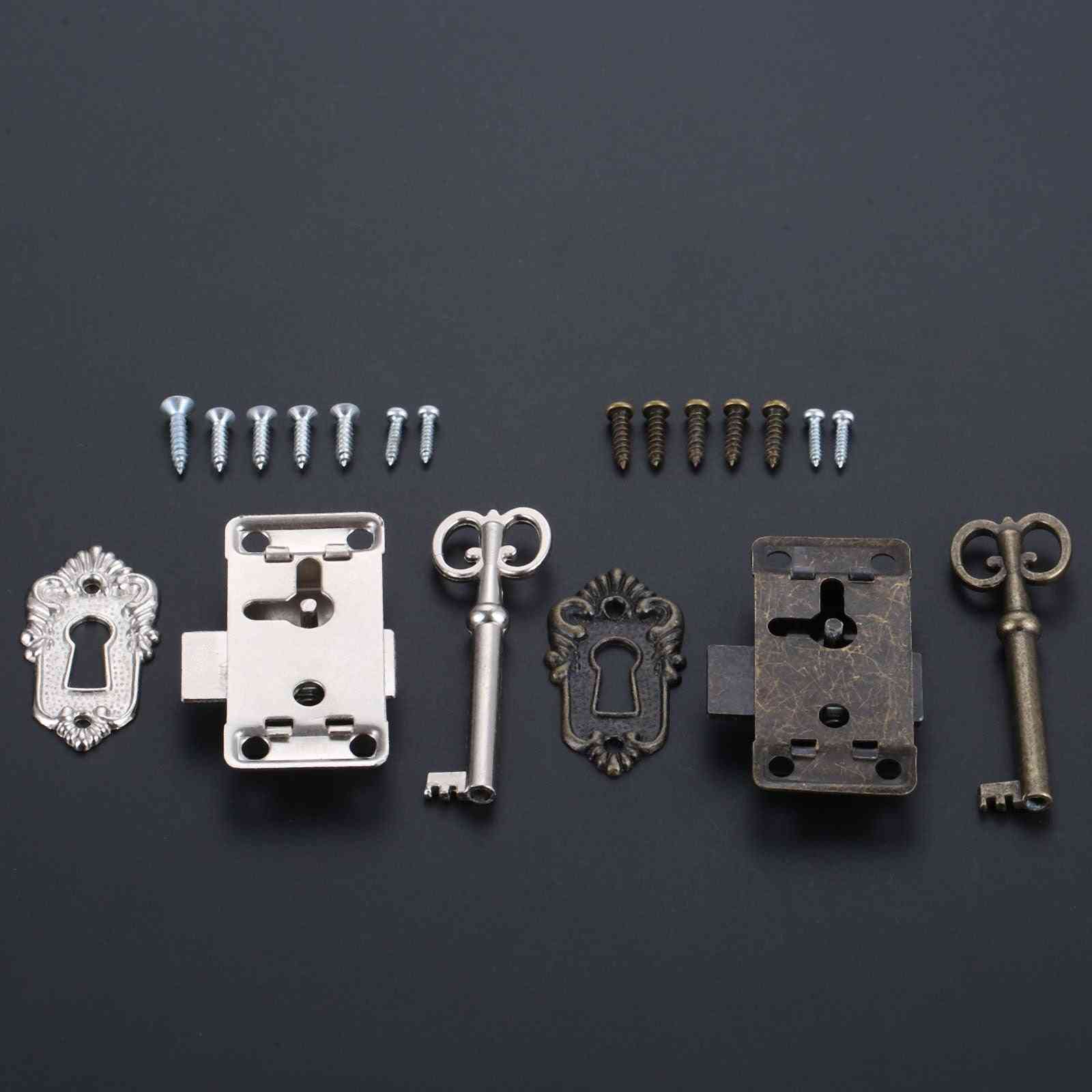 Antique Iron Door Lock Drawer Jewelry Wood Box Cabinet Wardrobe Cupboard Key Furniture Hardware