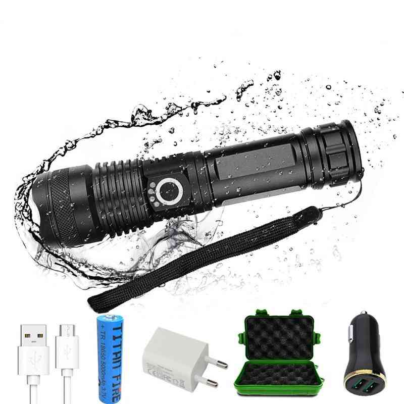 Usb Rechargeable Led Torch, Zoomable Flashlight For Outdoor